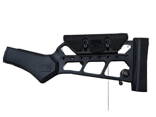 L'Aluminum Pistol Grip Stock di Chisel Machining offre robustezza in alluminio 6061, design ambidestro, e un sistema di regolazione per un'ergonomia moderna.